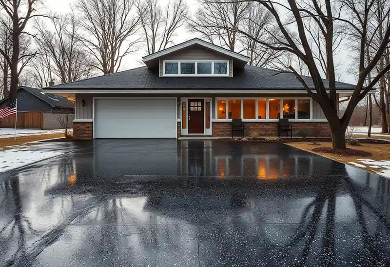 Illustration of garage floor with a glossy flake epoxy coating in a 1953-era home
